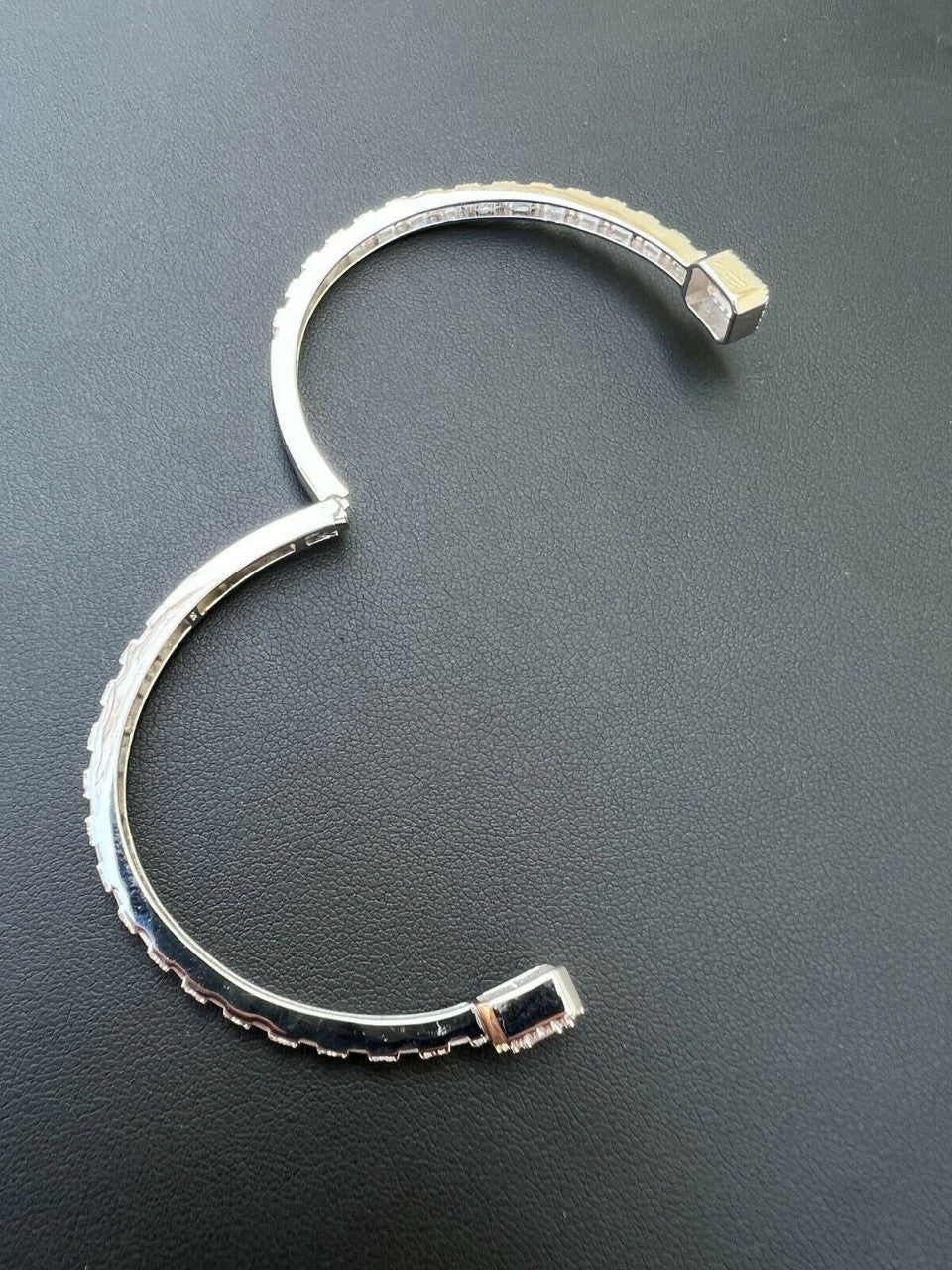 HarlemBling Real Solid 925 Silver Iced Baguette Bangle Cuff Bracelet 6-7.5 Man Made Diamond