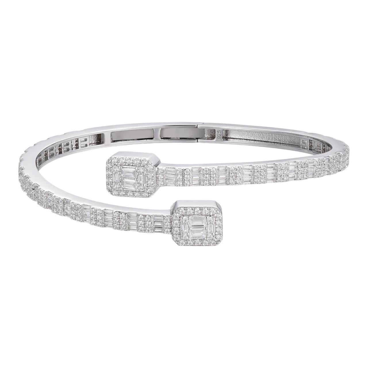 HarlemBling Real Solid 925 Silver Iced Baguette Bangle Cuff Bracelet 6-7.5" Man Made Diamond