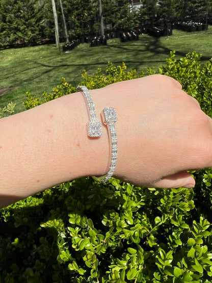 HarlemBling Real Solid 925 Silver Iced Baguette Bangle Cuff Bracelet 6-7.5 Man Made Diamond