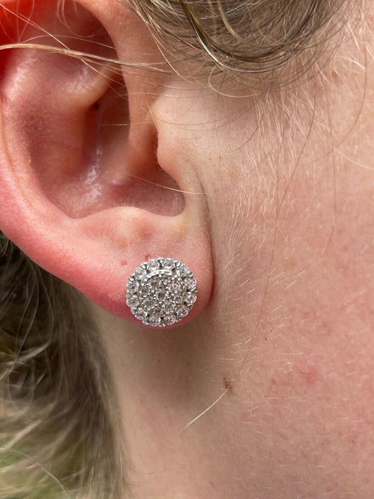 HarlemBling Real Solid 925 Silver Iced CZ Mens Ladies Hip Hop Earrings Screwback Large 10mm