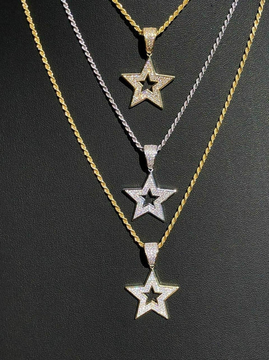 HarlemBling Real Solid 925 Silver Super STAR Pendant Hip Hop Iced Icy Diamond 14k Gold SHINY