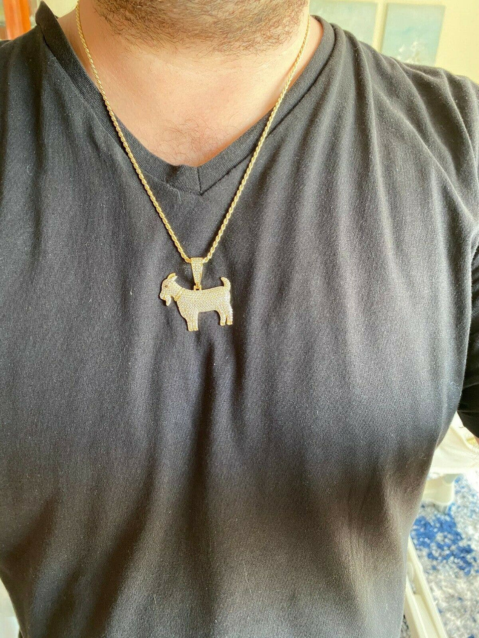HarlemBling Real Solid 925 Sterling GOAT Pendant Bling Necklace Iced Gold Silver HipHop Mens
