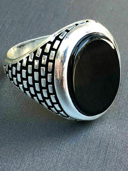 HarlemBling Real Solid 925 Sterling Silver Black Onyx Mens LARGE Signet Pinky Ring All Sizes