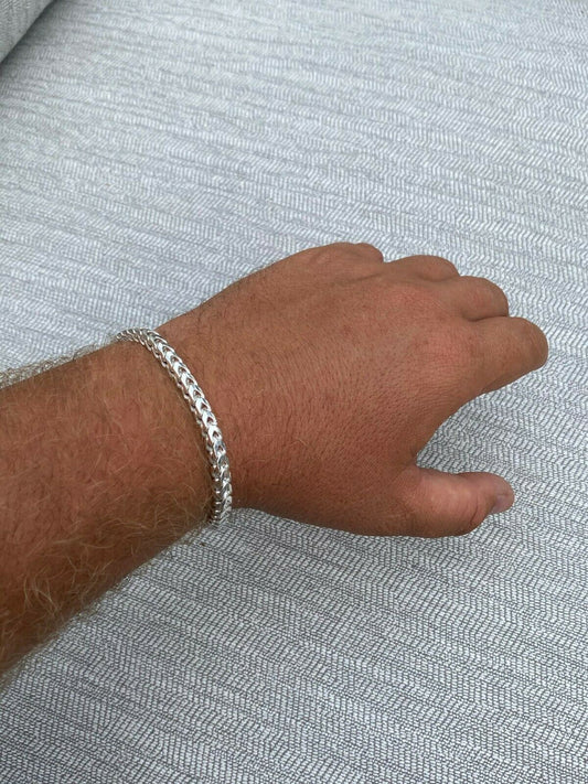 HarlemBling Real Solid 925 Sterling Silver Franco Bracelet 2.5-5mm ITALY MADE Mens Pulsera