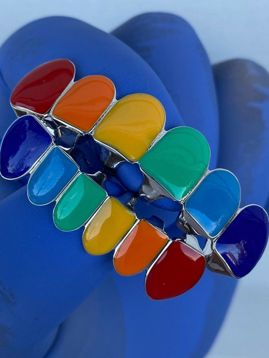 HarlemBling Real SOLID 925 Sterling Silver GRILLZ Teeth Top Bottom Tekashi69 Rainbow Color