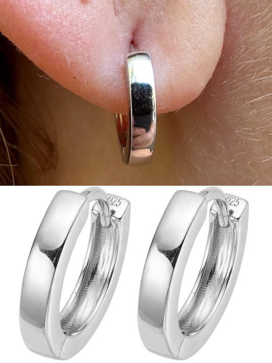 HarlemBling Real Solid 925 Sterling Silver Hoops Mens Ladies Small Huggie Hoop Earrings 12mm