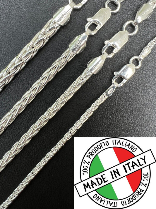HarlemBling Real Solid 925 Sterling Silver Spiga Rope Wheat Chain Necklace 2-5mm 16-30