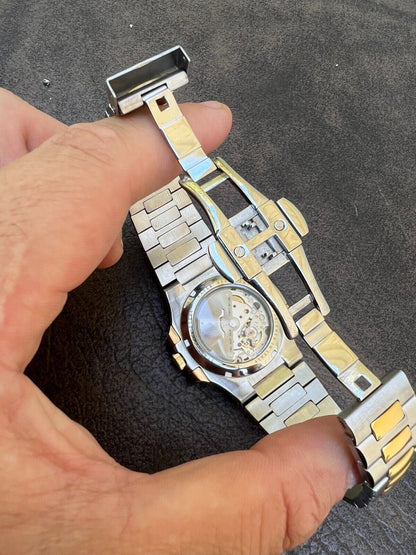 HarlemBling Real Stainless and 14k Gold Iced 2ct Moissanite Watch Blue Face Pass Diamond Test