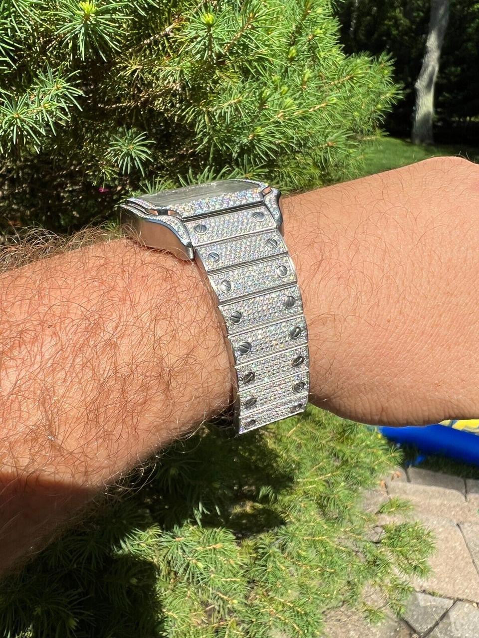 HarlemBling Real Stainless Steel Mens Watch Iced Simulated Diamond Hip Hop Bust Down Arabic