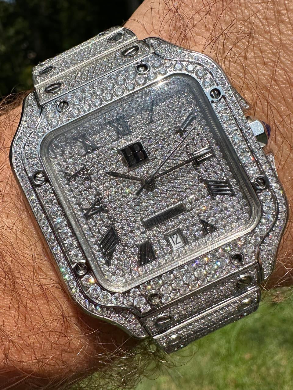 HarlemBling Real Stainless Steel Mens Watch Iced Simulated Diamond Hip Hop Bust Down Square
