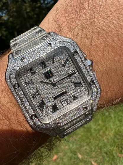 HarlemBling Real Stainless Steel Mens Watch Iced Simulated Diamond Hip Hop Bust Down Square