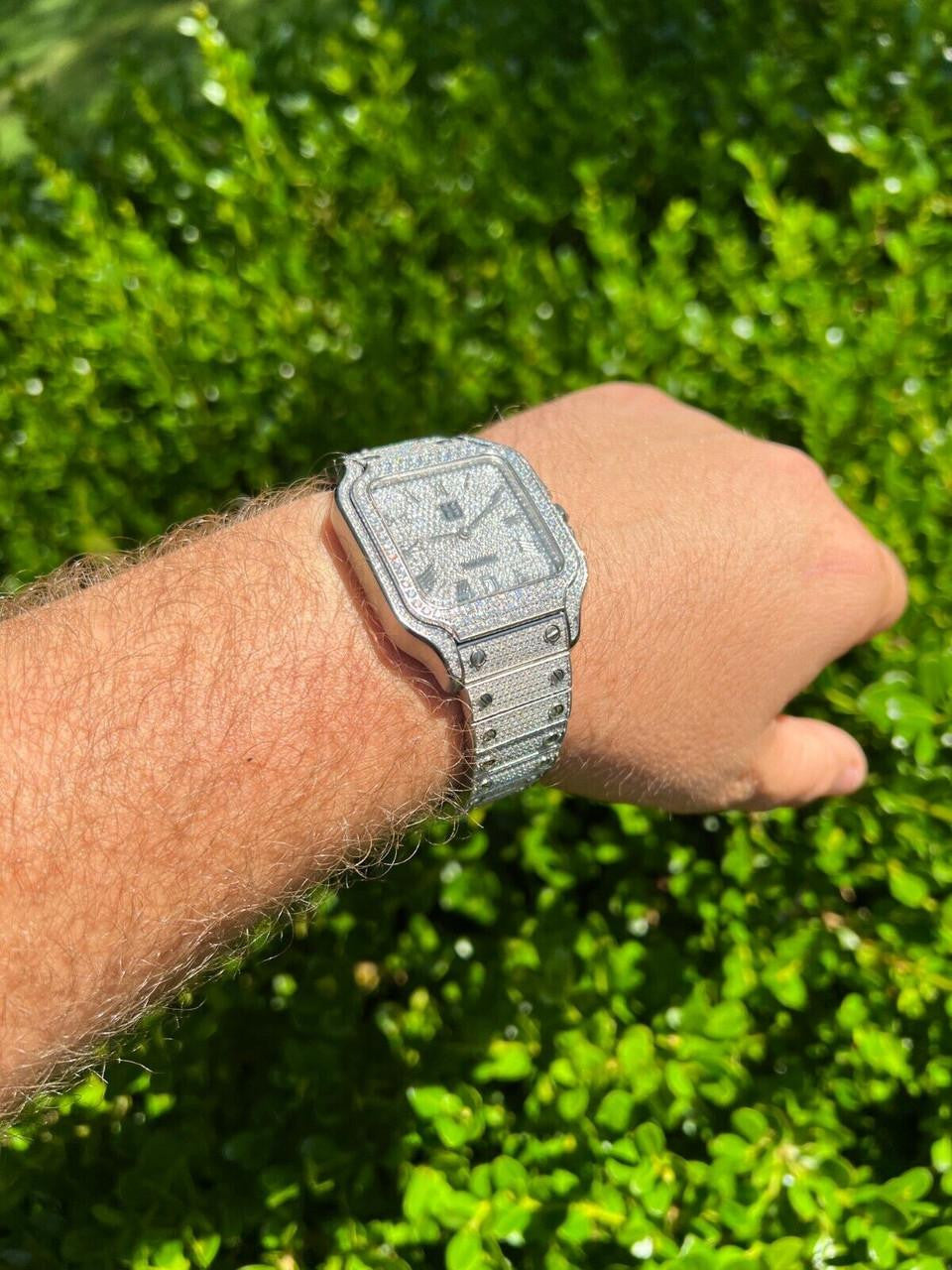 HarlemBling Real Stainless Steel Mens Watch Iced Simulated Diamond Hip Hop Bust Down Square