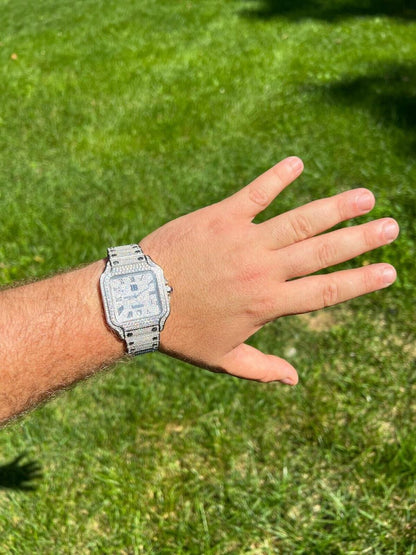 HarlemBling Real Stainless Steel Mens Watch Iced Simulated Diamond Hip Hop Bust Down Square