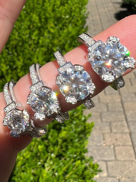HarlemBling Real VVS D Color Moissanite Engagement Promise Ring 925 Silver 1.2-4.2ct Sz 4-10