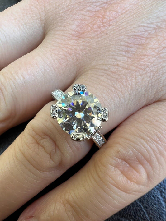 HarlemBling Real VVS D Color Moissanite Engagement Promise Ring 925 Silver 1.2-4.2ct Sz 4-10