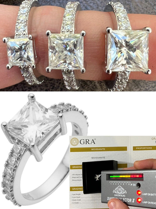 HarlemBling Real VVS D Square Princess Cut Moissanite Engagement Promise Ring 925 Silver