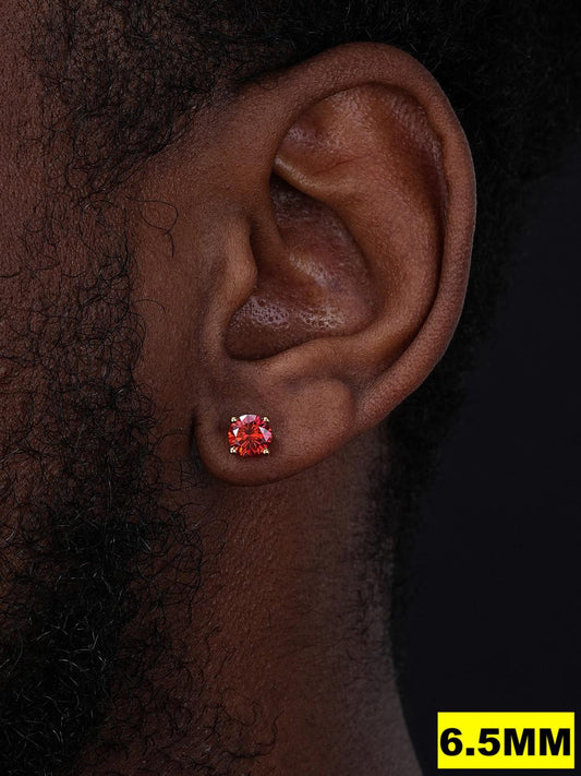 HarlemBling Red MOISSANITE Solitaire Stud Earrings - 14k Gold Vermeil 925 Silver - 3mm-8mm - 0.2-4ct