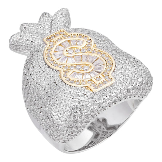 HarlemBling Rich Boy Moneybag Iced Out Ring - 925 Silver - CZ Stones