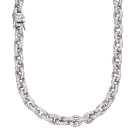 HarlemBling Rolo Hermes Link Chain Necklace Iced Out CZ Stones - 925 Silver - 12.5mm - 16-30"