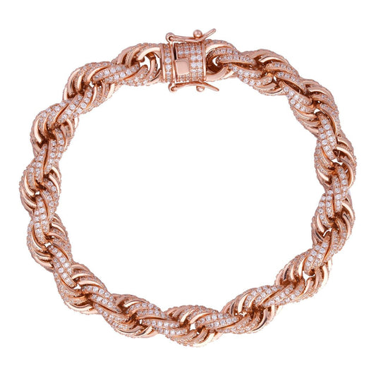 HarlemBling Rope Bracelet Iced Out CZ Stones - 14k Rose Gold Vermeil 925 Silver - 9mm - 7.5"-8.5"