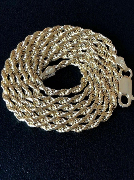 HarlemBling Rope Chain 14K Gold Over Solid 925 Silver MADE IN ITALY Mens Womens 2.5mm
