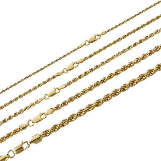 HarlemBling Rope Chain Necklace - 14k Gold Vermeil 925 Sterling Silver - 16"-30" - 1.5mm-5mm