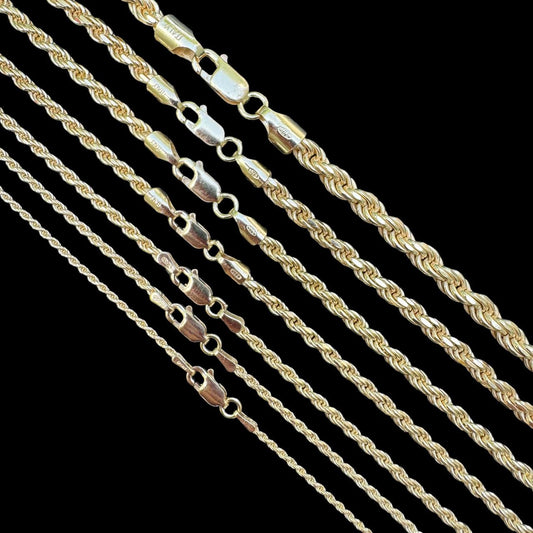 HarlemBling Rope Chain Necklace - 14k Gold Vermeil 925 Sterling Silver - 16"-30" - 1.5mm-5mm