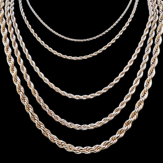 HarlemBling Rope Chain Necklace - 14k Rose Gold Plated Stainless Steel - 18"-30" - 2mm-6mm