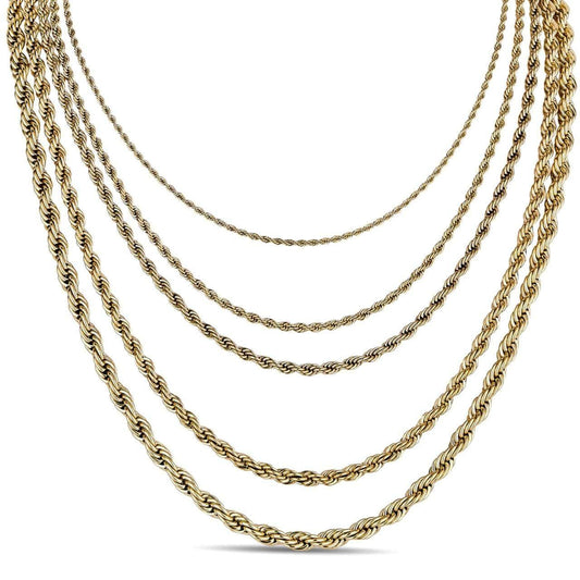HarlemBling Rope Chain Necklace - 14k Yellow Gold Plated Stainless Steel - 18"-30" - 2mm-6mm