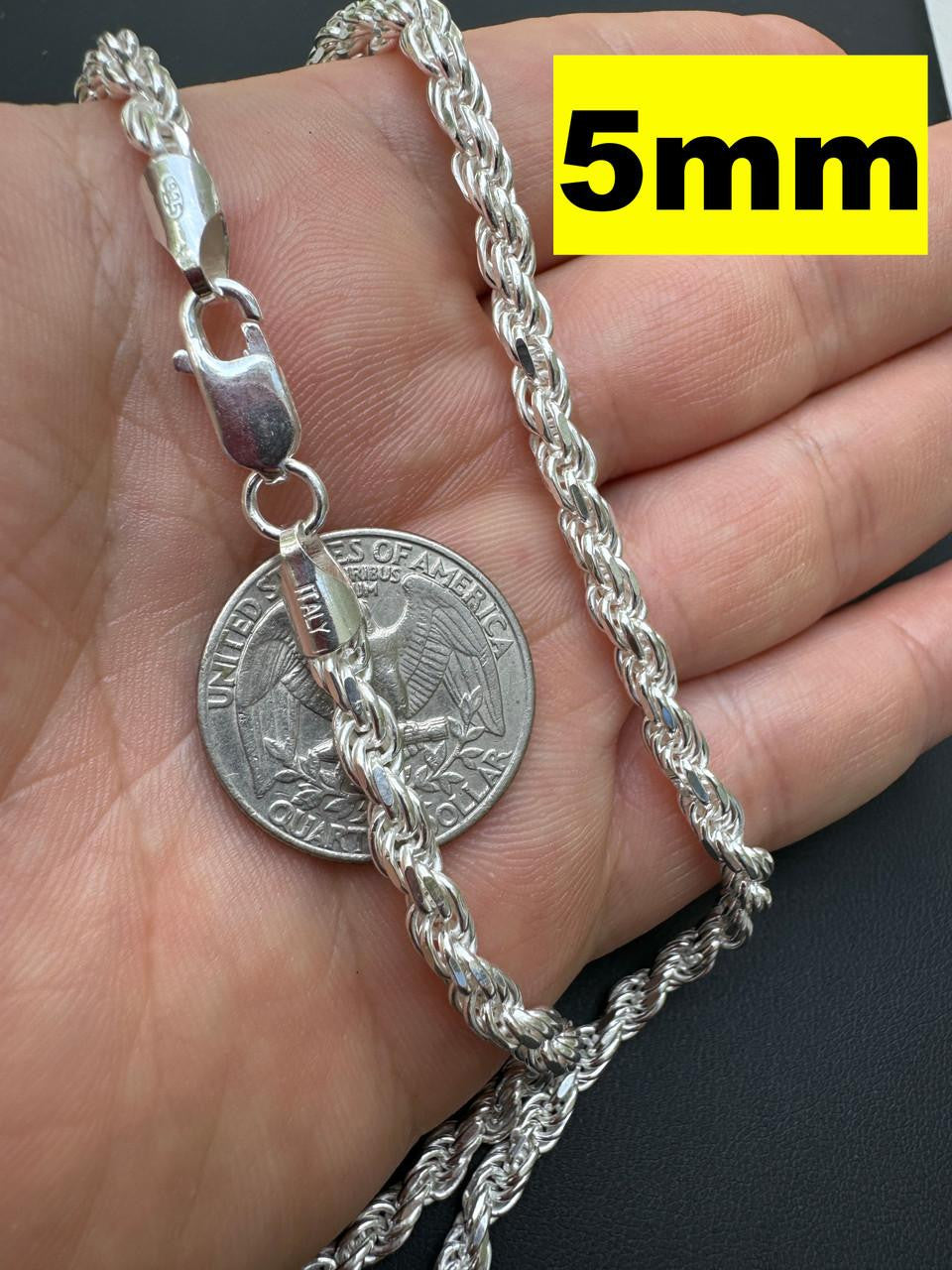 HarlemBling Rope Chain Necklace - 925 Sterling Silver - 16"-30" - 1.5mm-5mm