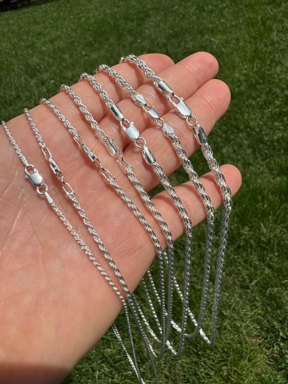 HarlemBling Rope Chain Necklace - 925 Sterling Silver - 16"-30" - 1.5mm-5mm