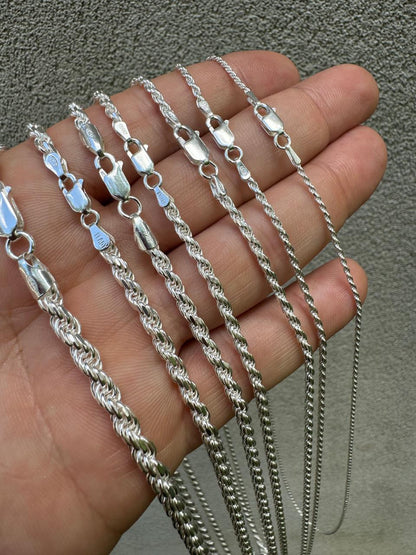 HarlemBling Rope Chain Necklace - 925 Sterling Silver - 16"-30" - 1.5mm-5mm