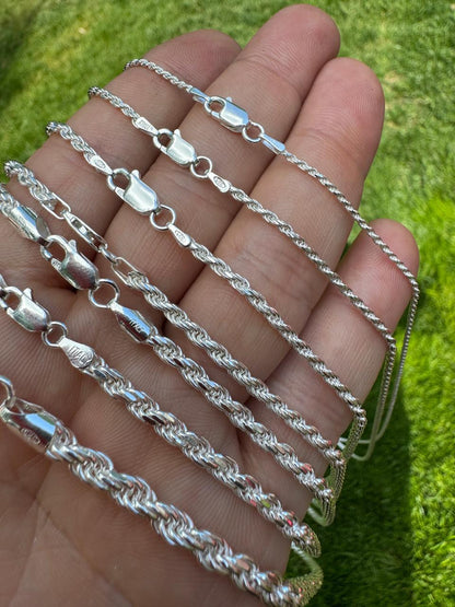 HarlemBling Rope Chain Necklace - 925 Sterling Silver - 16"-30" - 1.5mm-5mm