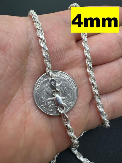 HarlemBling Rope Chain Necklace - 925 Sterling Silver - 16"-30" - 1.5mm-5mm