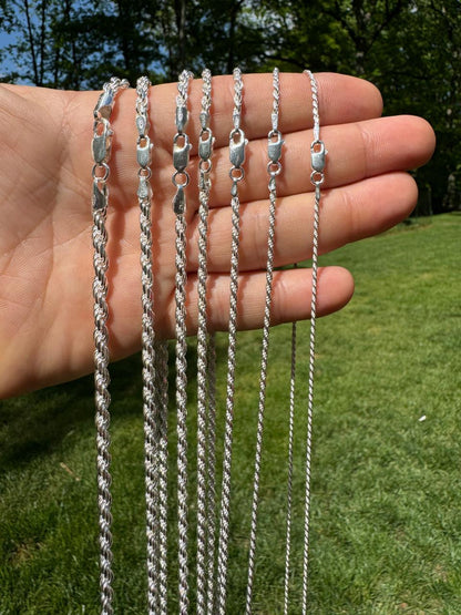 HarlemBling Rope Chain Necklace - 925 Sterling Silver - 16"-30" - 1.5mm-5mm