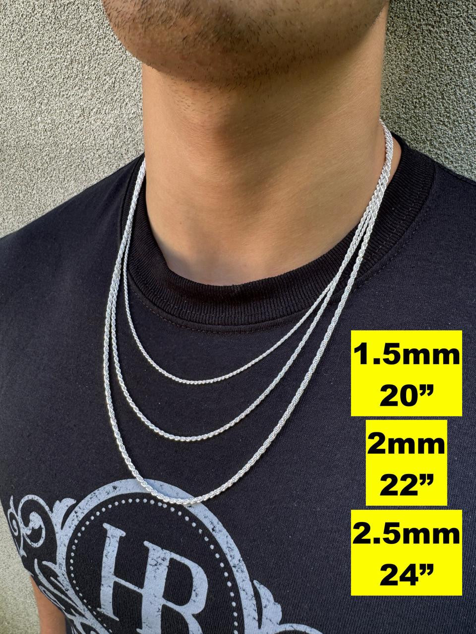 HarlemBling Rope Chain Necklace - 925 Sterling Silver - 16"-30" - 1.5mm-5mm