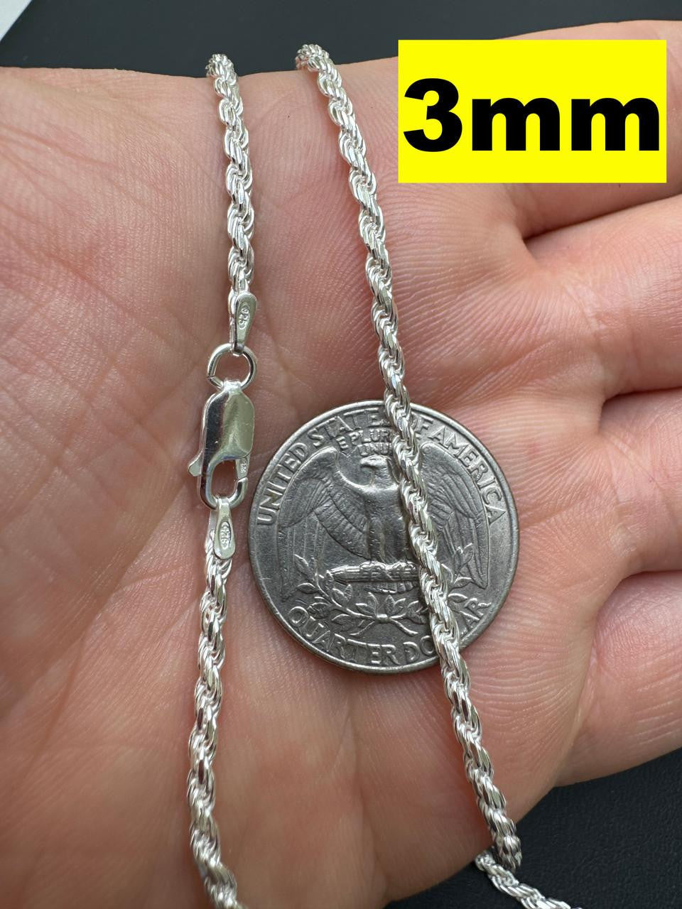 HarlemBling Rope Chain Necklace - 925 Sterling Silver - 16"-30" - 1.5mm-5mm