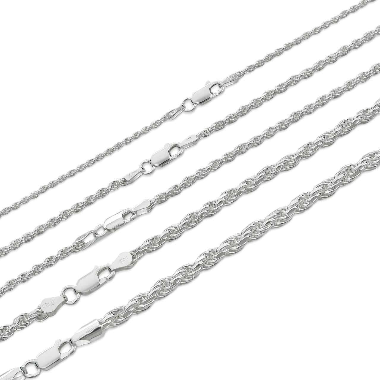 HarlemBling Rope Chain Necklace - 925 Sterling Silver - 16"-30" - 1.5mm-5mm