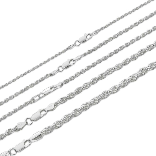 HarlemBling Rope Chain Necklace - 925 Sterling Silver - 16"-30" - 1.5mm-5mm