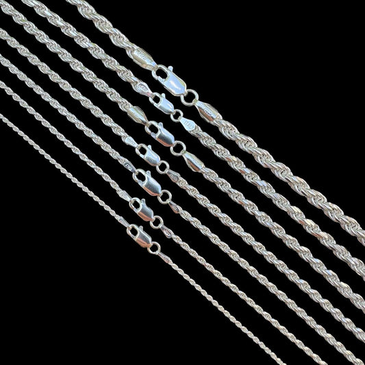 HarlemBling Rope Chain Necklace - 925 Sterling Silver - 16"-30" - 1.5mm-5mm