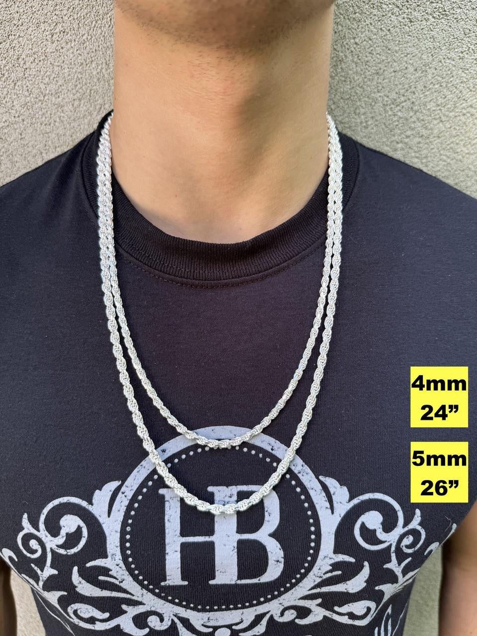 HarlemBling Rope Chain Necklace - 925 Sterling Silver - 16"-30" - 1.5mm-5mm