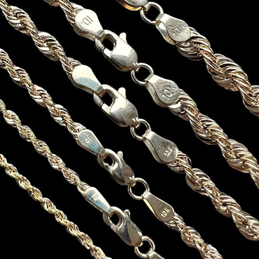 HarlemBling Rope Chain Necklace HOLLOW - 10k Yellow Gold - 16"-30" - 1.5mm-4.5mm