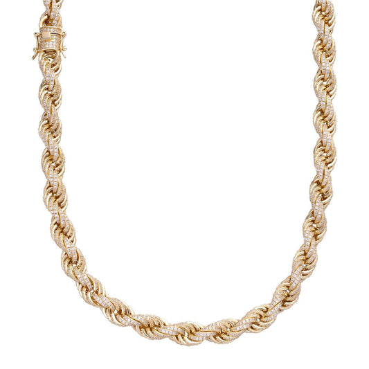 HarlemBling Rope Chain Necklace Iced Out CZ Stones - 14k Gold Vermeil 925 Silver - 9mm - 16-30"