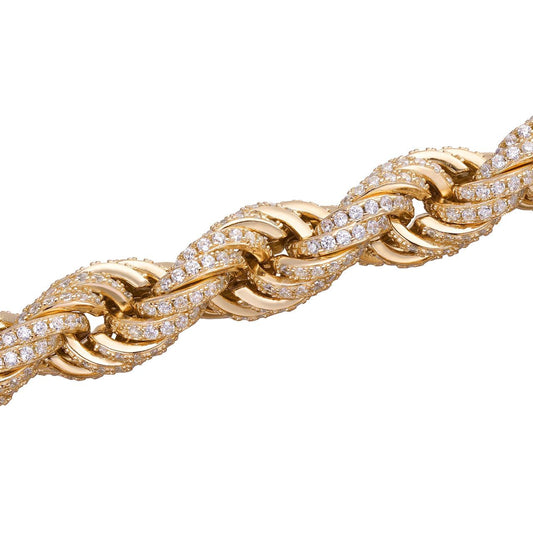 HarlemBling Rope Chain Necklace Iced Out CZ Stones - 14k Gold Vermeil 925 Silver - 9mm - 16-30"