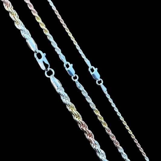 HarlemBling Rope Chain Necklace - TRICOLOR 14k Rose & Yellow Gold Vermeil 925 Sterling Silver - 16"-30" - 2mm-5mm