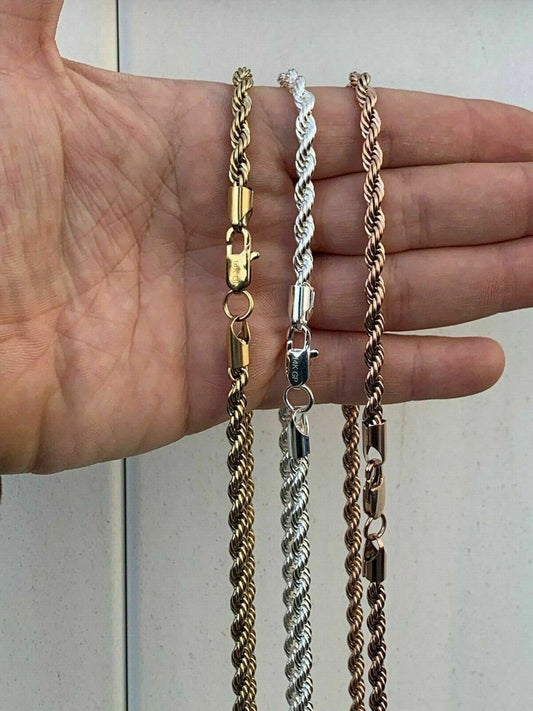 HarlemBling Rope Chain - Yellow Rose Or White Gold Over Solid Stainless Steel - 2-6mm 18-30