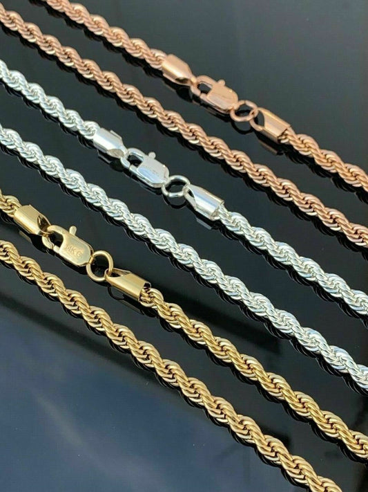 HarlemBling Rope Chain - Yellow Rose Or White Gold Over Solid Stainless Steel - 2-6mm 18-30