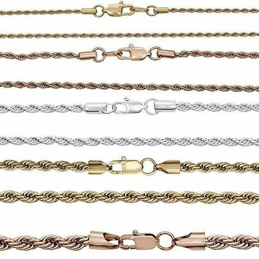 HarlemBling Rope Chain - Yellow Rose Or White Gold Over Solid Stainless Steel - 2-6mm 18-30