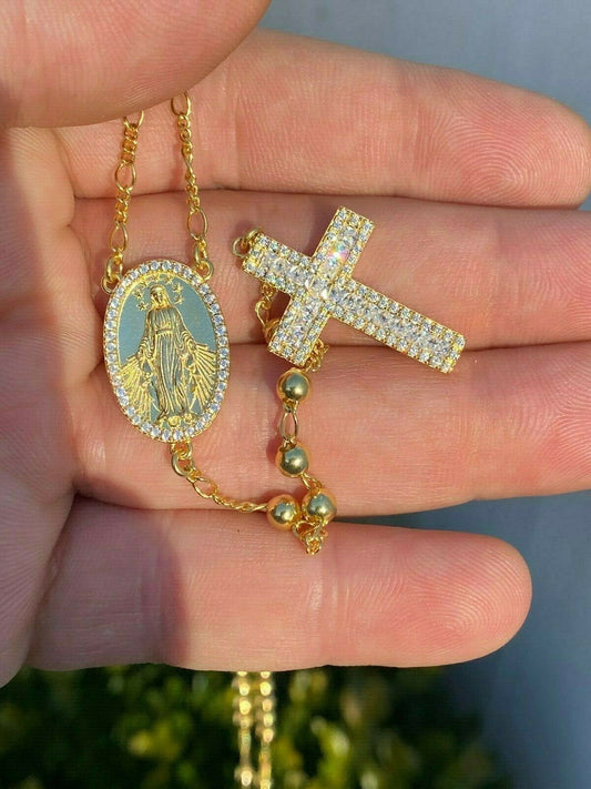 HarlemBling Rosary Beads Necklace 14k Gold and Solid 925 Sterling Silver Rosario Mens Ladies