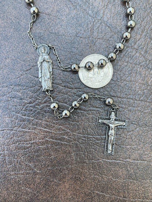 HarlemBling Rosary Beads Necklace Real 925 Silver Rosario Jesus Virgin Mary Black Diamond